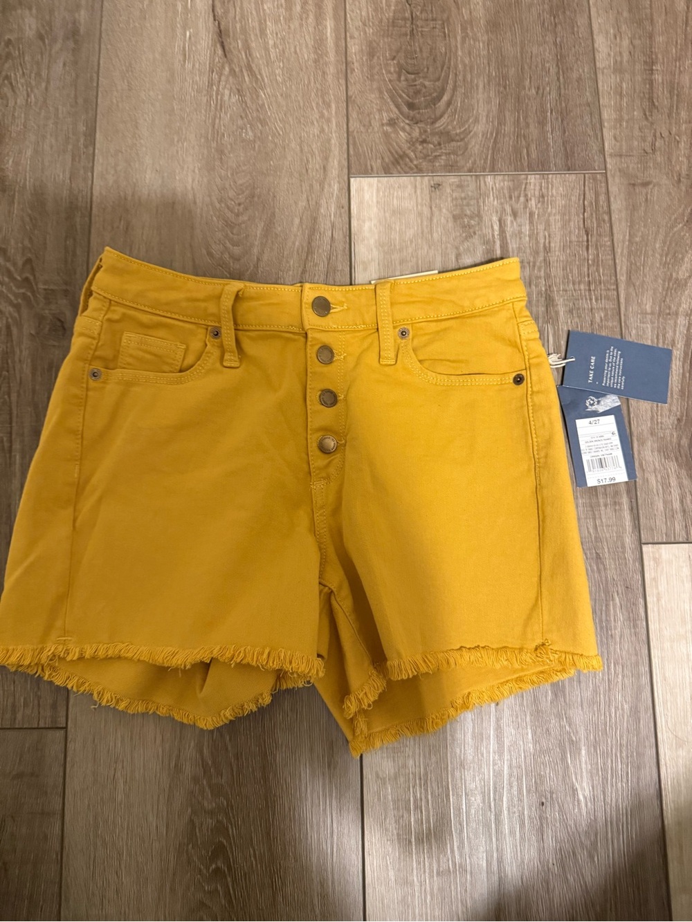 Universal Thread Mustard Yellow High-Rise Button-Front Denim Shorts